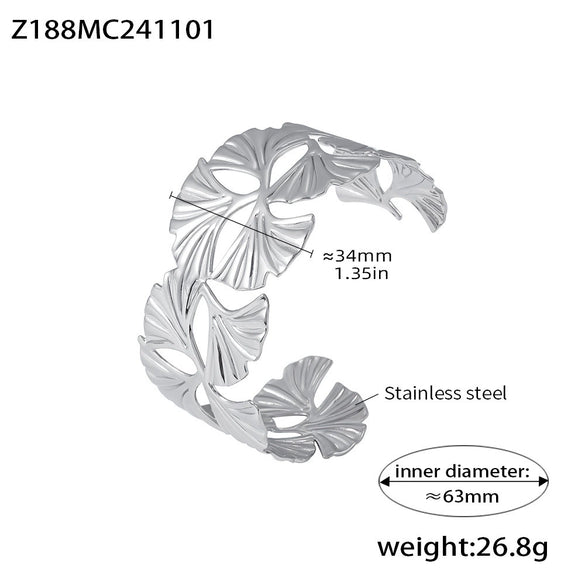 316L Stainless Steel Ginkgo Leaf Hollow Opening Exaggerated Light Luxury Style Electroplated Bracelet For Women