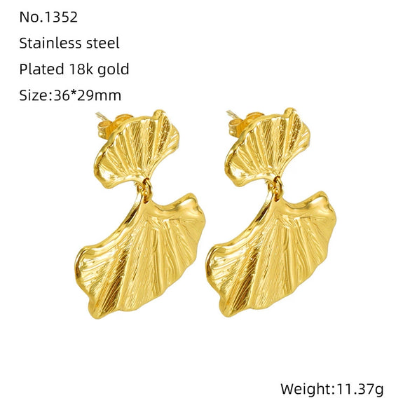 316L Stainless Steel Ginkgo Leaf Women's Exaggerated Highend Fashion Electroplated Geometric Earrings