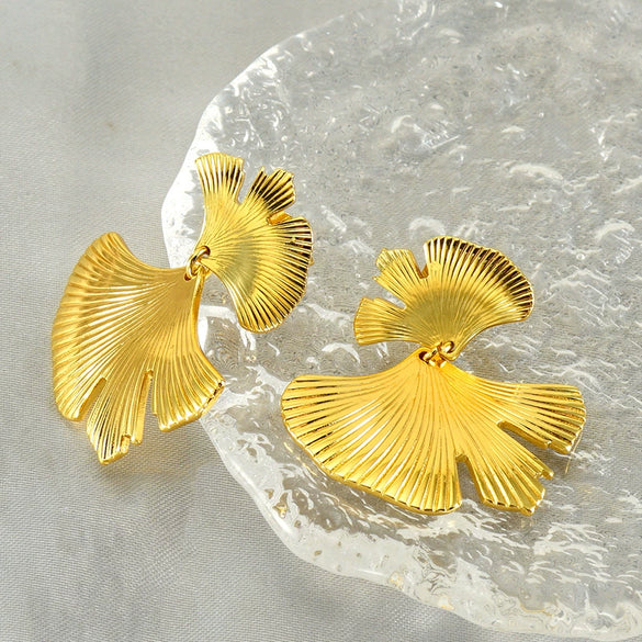 316L Stainless Steel Ginkgo Leaf Women's Exaggerated Highend Fashion Electroplated Geometric Earrings