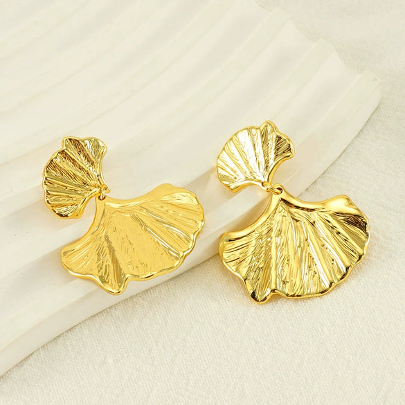 316L Stainless Steel Ginkgo Leaf Women's Exaggerated Highend Fashion Electroplated Geometric Earrings