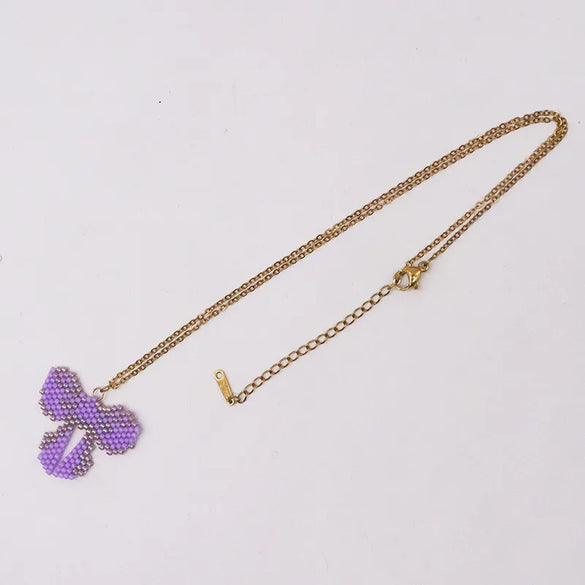 Wholesale Jewelry Casual Elegant Bow Knot 304 Stainless Steel Glass Beads Gold Plated Braid Pendant Necklace
