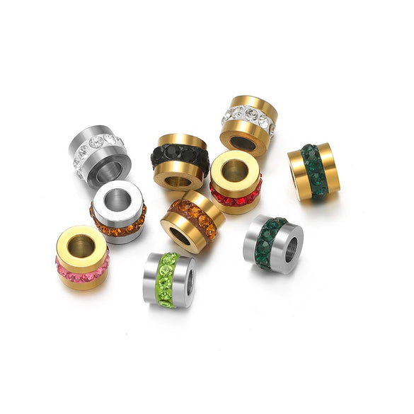 Stainless Steel Glossy Rhinestone Spacer Beads For Bracelet Electroplated Jewelry