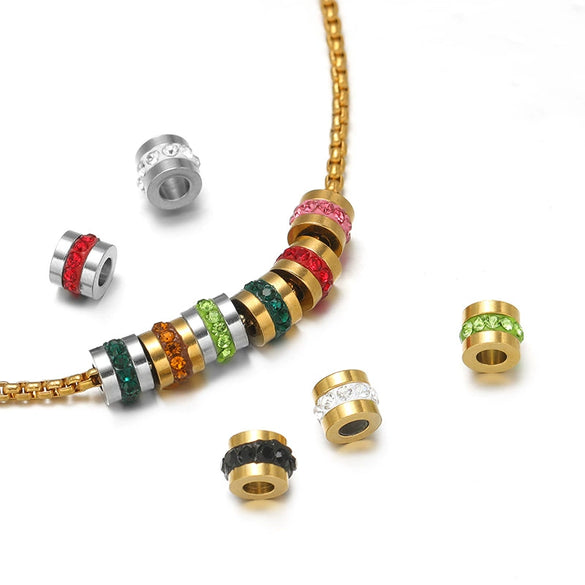 Stainless Steel Glossy Rhinestone Spacer Beads For Bracelet Electroplated Jewelry