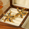 Stainless Steel Glued Abalone Starfish And Star Earrings Geometric And Animal Style