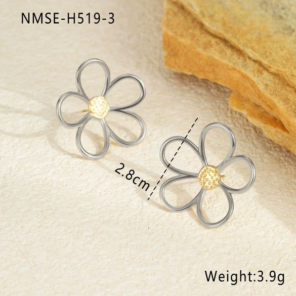 Stainless Steel Gold And Silver Color Matching Geometric And Flower Cut Out Electroplated Women's Earrings