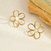 Stainless Steel Gold And Silver Color Matching Geometric And Flower Cut Out Electroplated Women's Earrings