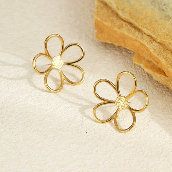 Stainless Steel Gold And Silver Color Matching Geometric And Flower Cut Out Electroplated Women's Earrings
