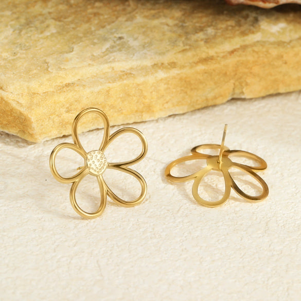 Stainless Steel Gold And Silver Color Matching Geometric And Flower Cut Out Electroplated Women's Earrings