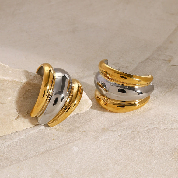 Stainless Steel Gold And Silver Contrast Color Cshaped Electroplated Fashion Women's Earrings