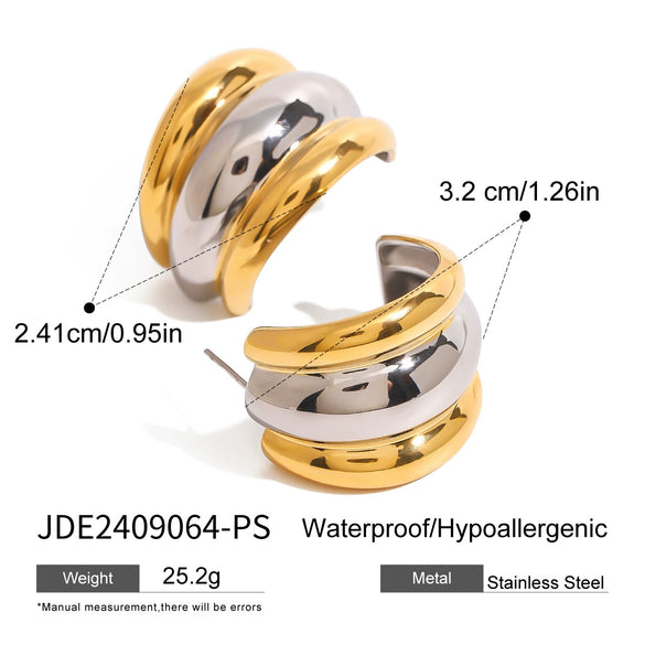Stainless Steel Gold And Silver Contrast Color Cshaped Electroplated Fashion Women's Earrings