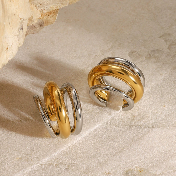 Stainless Steel Gold And Silver Contrast Electroplated Women's Fashion Earrings