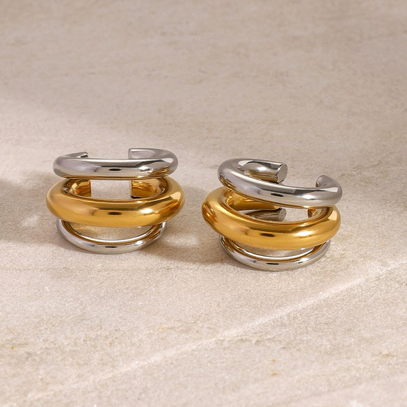 Stainless Steel Gold And Silver Contrast Electroplated Women's Fashion Earrings