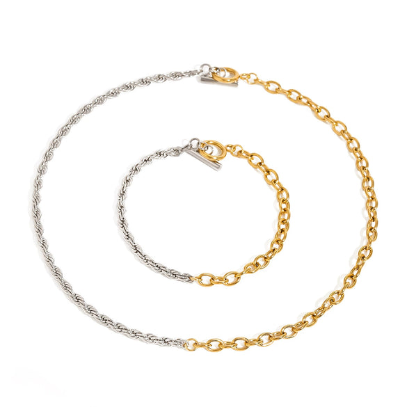 Stainless Steel Gold And Silver Contrast Twist Necklace Electroplating Jewelry For Women