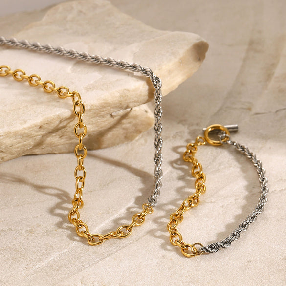 Stainless Steel Gold And Silver Contrast Twist Necklace Electroplating Jewelry For Women