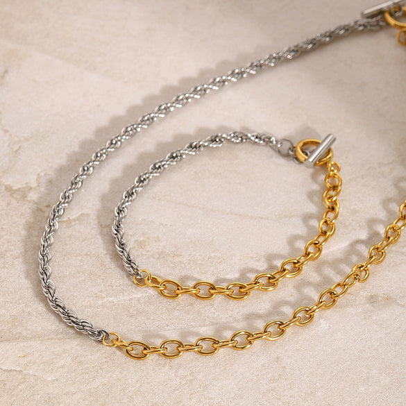 Stainless Steel Gold And Silver Contrast Twist Necklace Electroplating Jewelry For Women