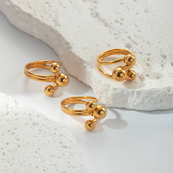 Stainless Steel Gold Beads Three Layer Design Electroplated Geometric Fashion Ring Accessories