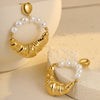 Stainless Steel Gold Horn Pearl Pendant Earrings Electroplated For Women Fashion Style