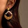 Stainless Steel Gold Horn Pearl Pendant Earrings Electroplated For Women Fashion Style