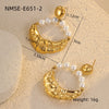 Stainless Steel Gold Horn Pearl Pendant Earrings Electroplated For Women Fashion Style