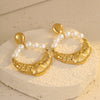 Stainless Steel Gold Horn Pearl Pendant Earrings Electroplated For Women Fashion Style