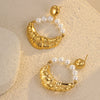 Stainless Steel Gold Horn Pearl Pendant Earrings Electroplated For Women Fashion Style
