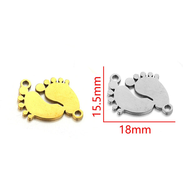 Stainless Steel Gold Plated Bear Paw Feather Dinosaur Double Hole Pendant Connector Jewelry Accessories Electroplated Cartoon Style