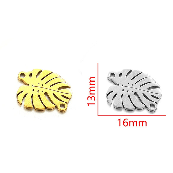 Stainless Steel Gold Plated Bear Paw Feather Dinosaur Double Hole Pendant Connector Jewelry Accessories Electroplated Cartoon Style