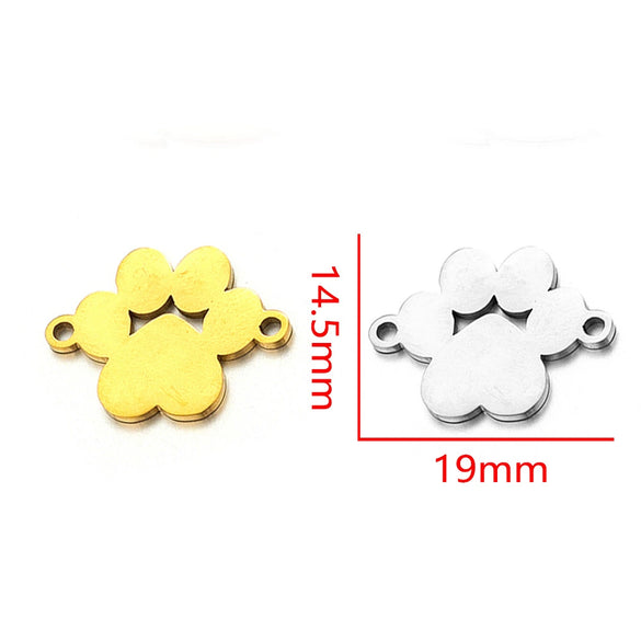 Stainless Steel Gold Plated Bear Paw Feather Dinosaur Double Hole Pendant Connector Jewelry Accessories Electroplated Cartoon Style
