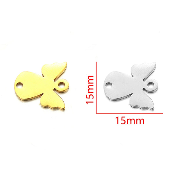 Stainless Steel Gold Plated Bear Paw Feather Dinosaur Double Hole Pendant Connector Jewelry Accessories Electroplated Cartoon Style