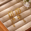 Stainless Steel Gold Plated Cross Tassel Chain Drop Earrings For Women And Men Trendy Unisex Statement Jewelry