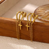 Stainless Steel Gold Plated Cross Tassel Chain Drop Earrings For Women And Men Trendy Unisex Statement Jewelry
