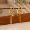 Stainless Steel Gold Plated Cross Tassel Chain Drop Earrings For Women And Men Trendy Unisex Statement Jewelry