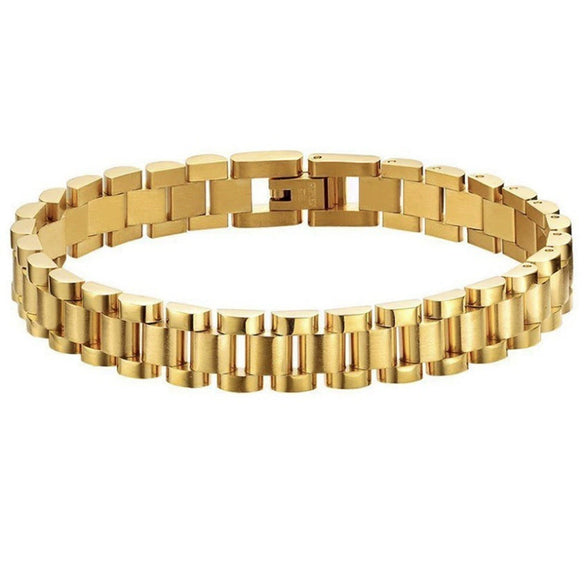 Stainless Steel Gold Plated Detachable Wristband Bracelet With Geometric Design For Unisex