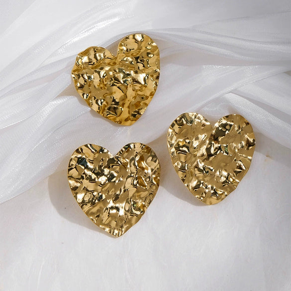 Stainless Steel Gold Plated Embossed Retro Love Three Dimensional Women's Jewelry Set With Earrings And Ring Featuring Water Drops And Bells Pattern