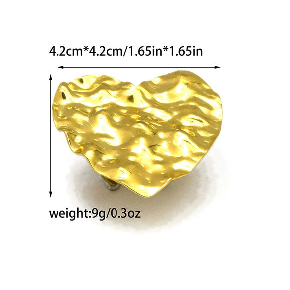 Stainless Steel Gold Plated Embossed Retro Love Three Dimensional Women's Jewelry Set With Earrings And Ring Featuring Water Drops And Bells Pattern