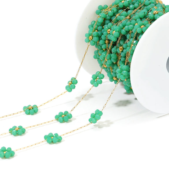 Stainless Steel Gold Plated Flower Bead Chain Handmade Jewelry Accessories
