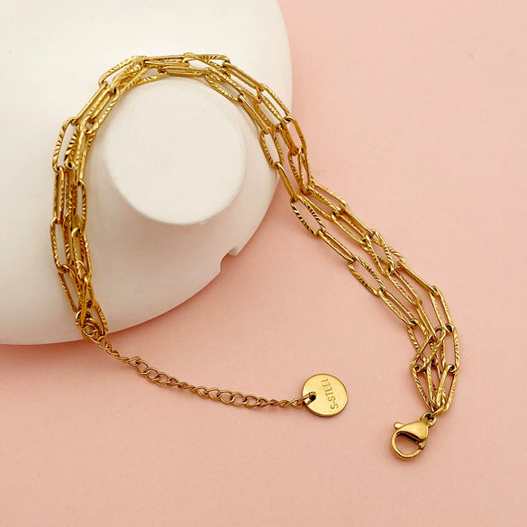 Stainless Steel Gold Plated Geometric Hollow Double Layer Fashion Women's Bracelet Jewelry