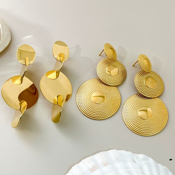 Stainless Steel Gold Plated Geometric Round Fashion Earrings For Women