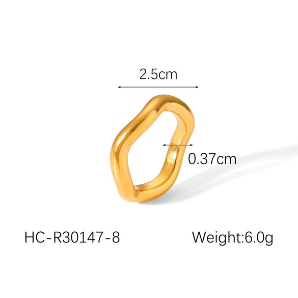 Stainless Steel Gold Plated Geometric Wave Shaped Women's Ring