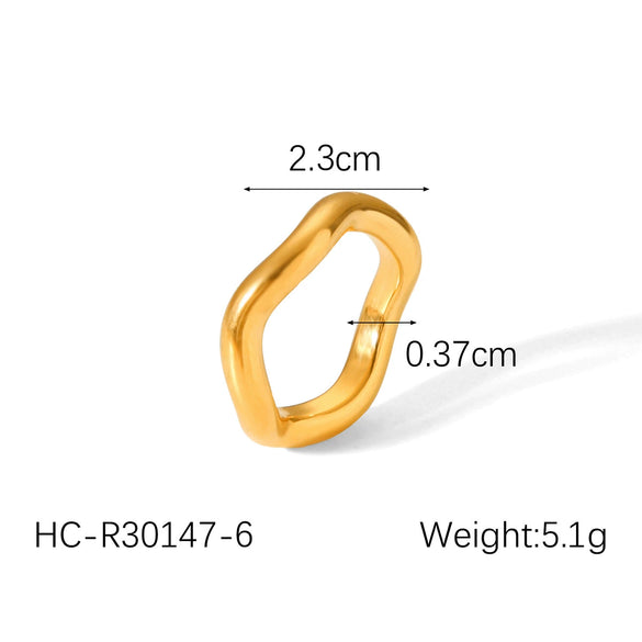 Stainless Steel Gold Plated Geometric Wave Shaped Women's Ring