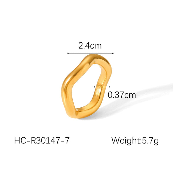 Stainless Steel Gold Plated Geometric Wave Shaped Women's Ring