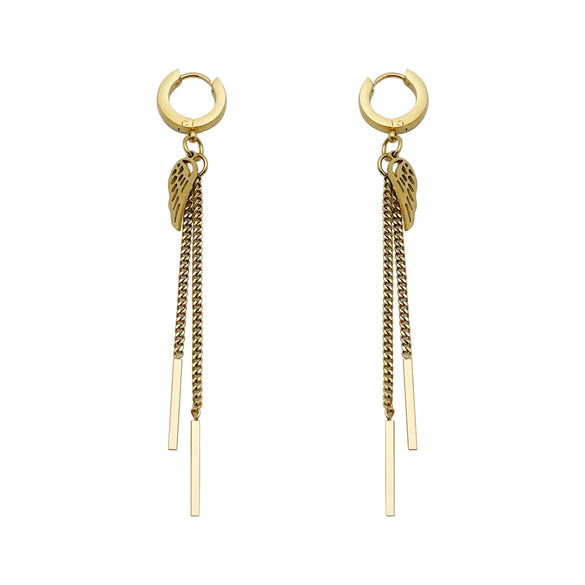 Stainless Steel Gold Plated Geometric Wings Tassel Earrings