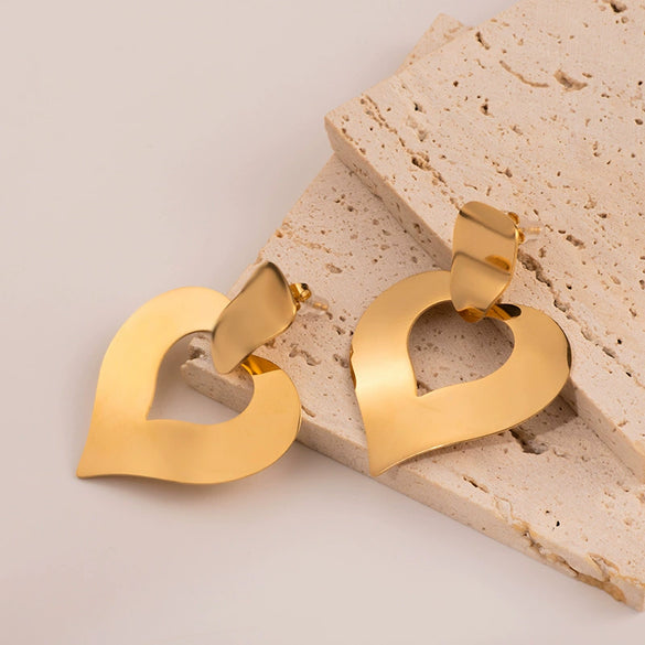 Stainless Steel Gold Plated Hollow Heart Shape Love Earrings
