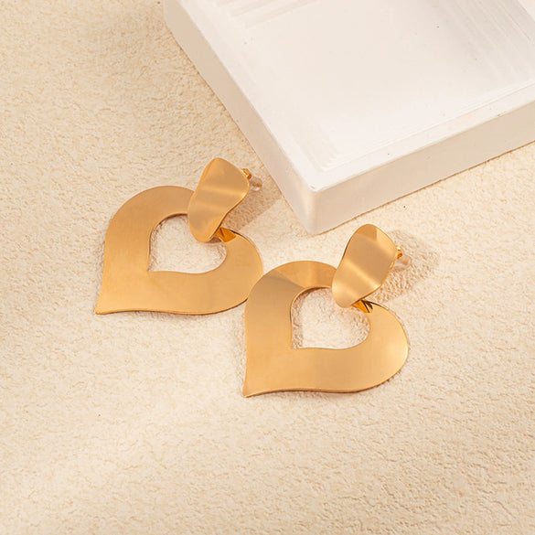 Stainless Steel Gold Plated Hollow Heart Shape Love Earrings