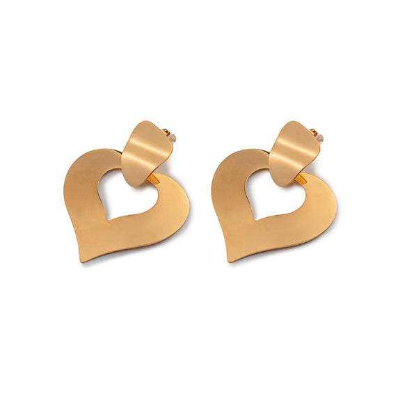 Stainless Steel Gold Plated Hollow Heart Shape Love Earrings