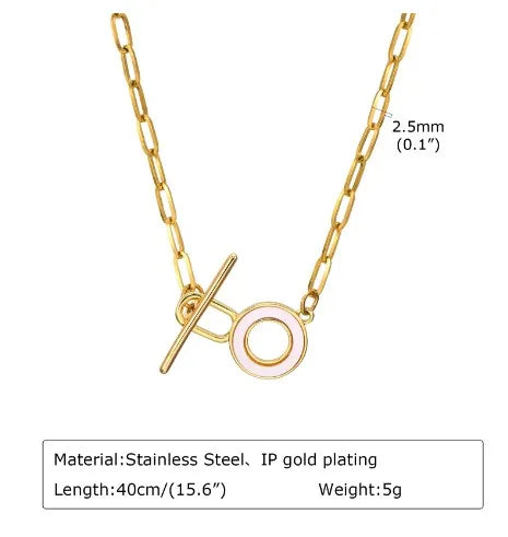 Wholesale Jewelry IG Style Simple Style Circle Stainless Steel Copper Shell Gold Plated Toggle Inlay Necklace