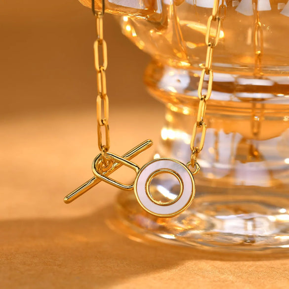Wholesale Jewelry IG Style Simple Style Circle Stainless Steel Copper Shell Gold Plated Toggle Inlay Necklace