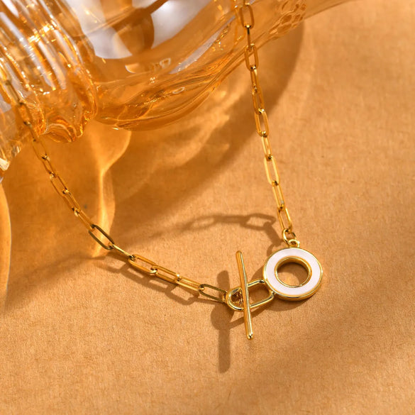 Wholesale Jewelry IG Style Simple Style Circle Stainless Steel Copper Shell Gold Plated Toggle Inlay Necklace