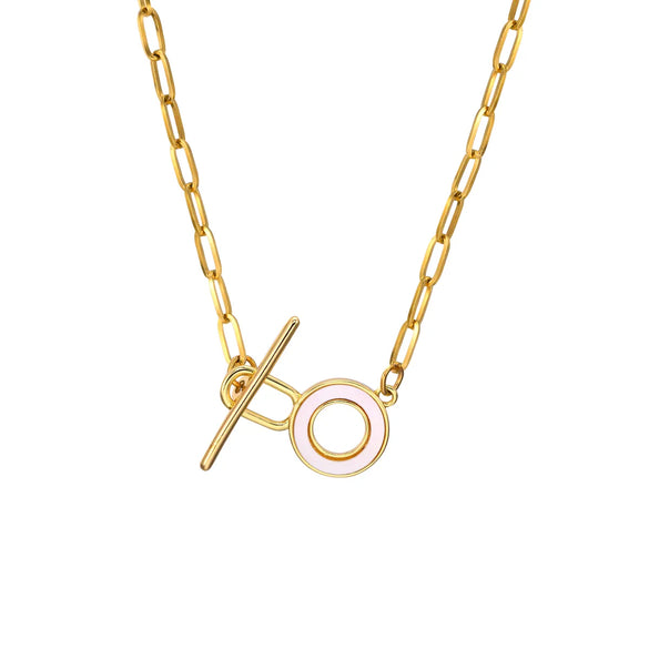 Wholesale Jewelry IG Style Simple Style Circle Stainless Steel Copper Shell Gold Plated Toggle Inlay Necklace
