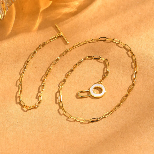 Wholesale Jewelry IG Style Simple Style Circle Stainless Steel Copper Shell Gold Plated Toggle Inlay Necklace